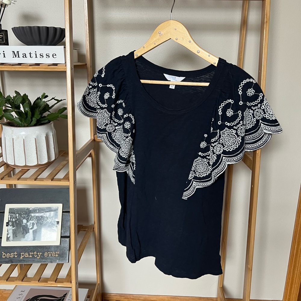 Ruffle Sleeve Embroidered Top